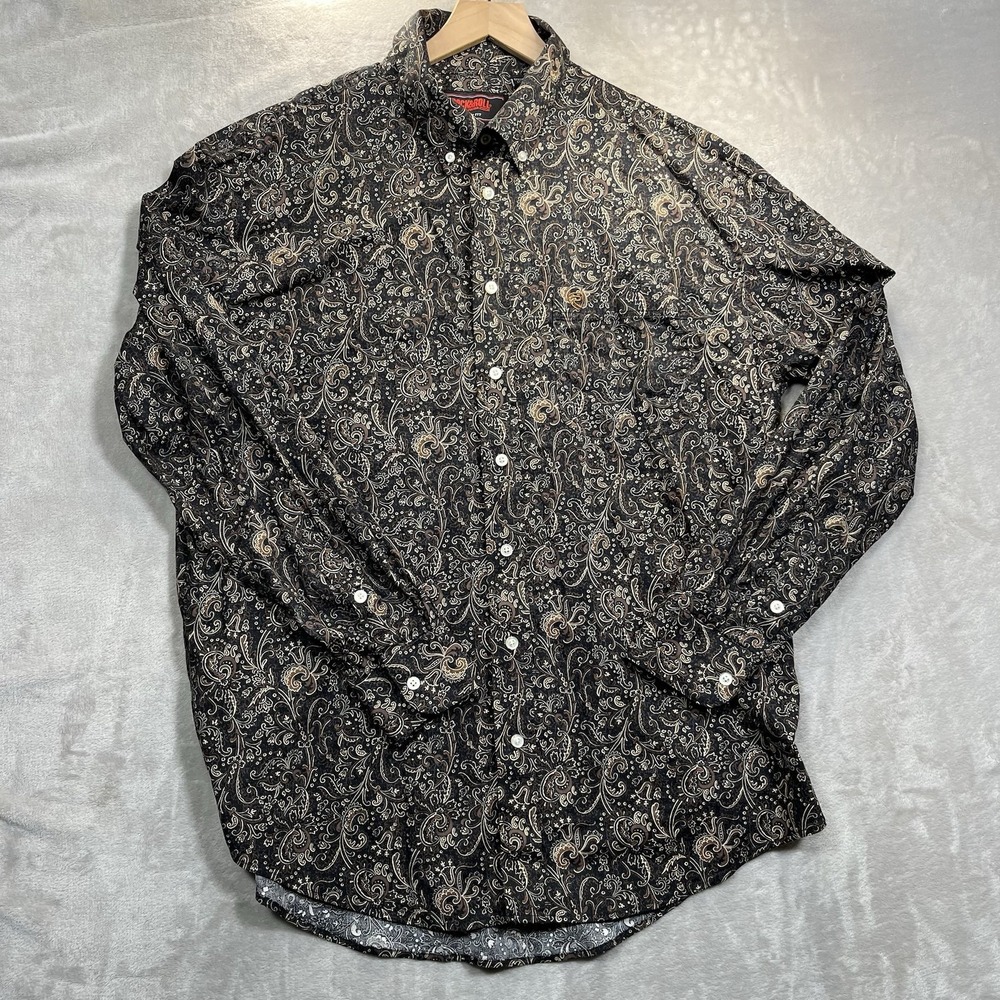 Rock & Roll Shirt Mens L Brown Paisley Classic Fit Long Sleeve Western